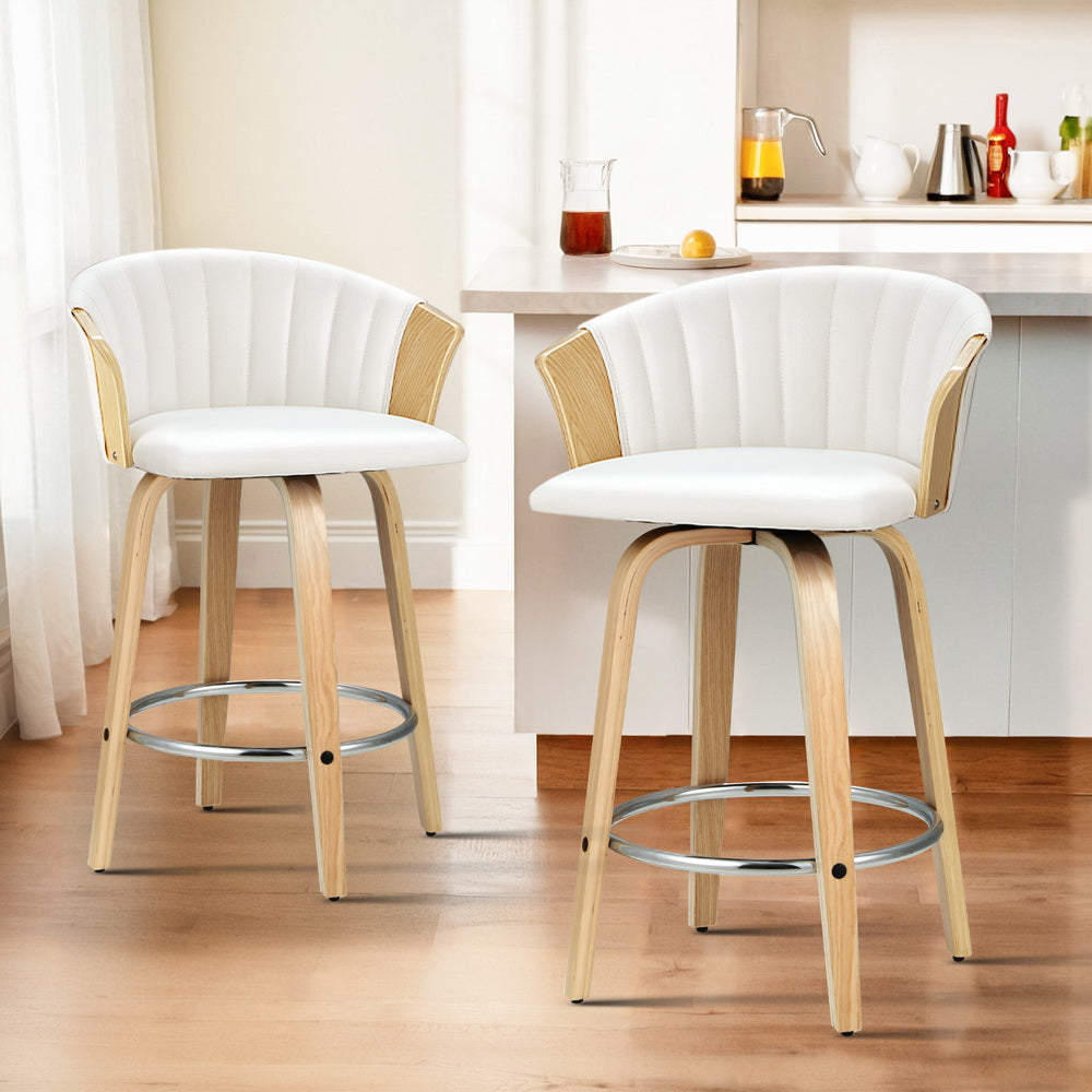 Ricardo PU Leather Swivel Bar Stool Set of 4 – White