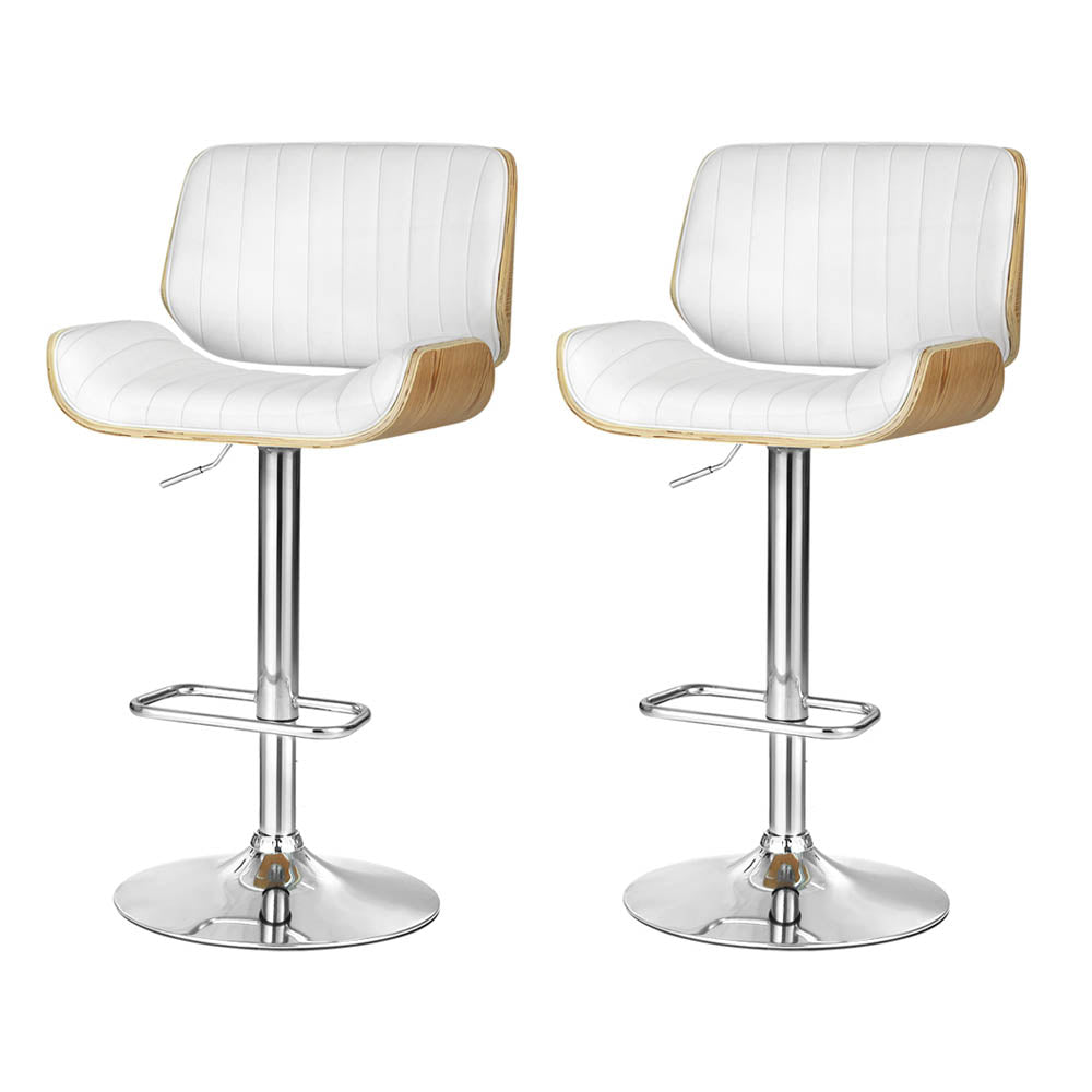 Galina PU Leather Gas-Lift Swivel Bar Stool Set of 2 – White