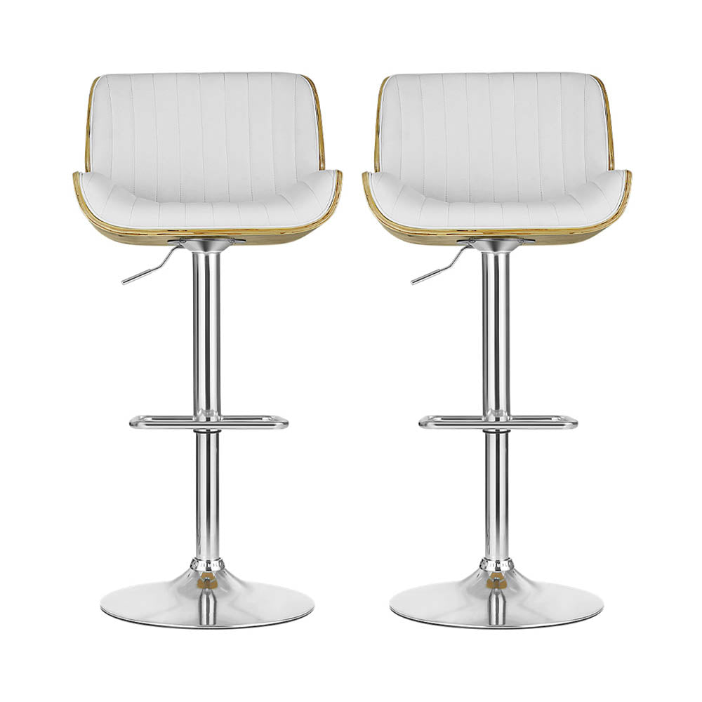 Galina PU Leather Gas-Lift Swivel Bar Stool Set of 2 – White