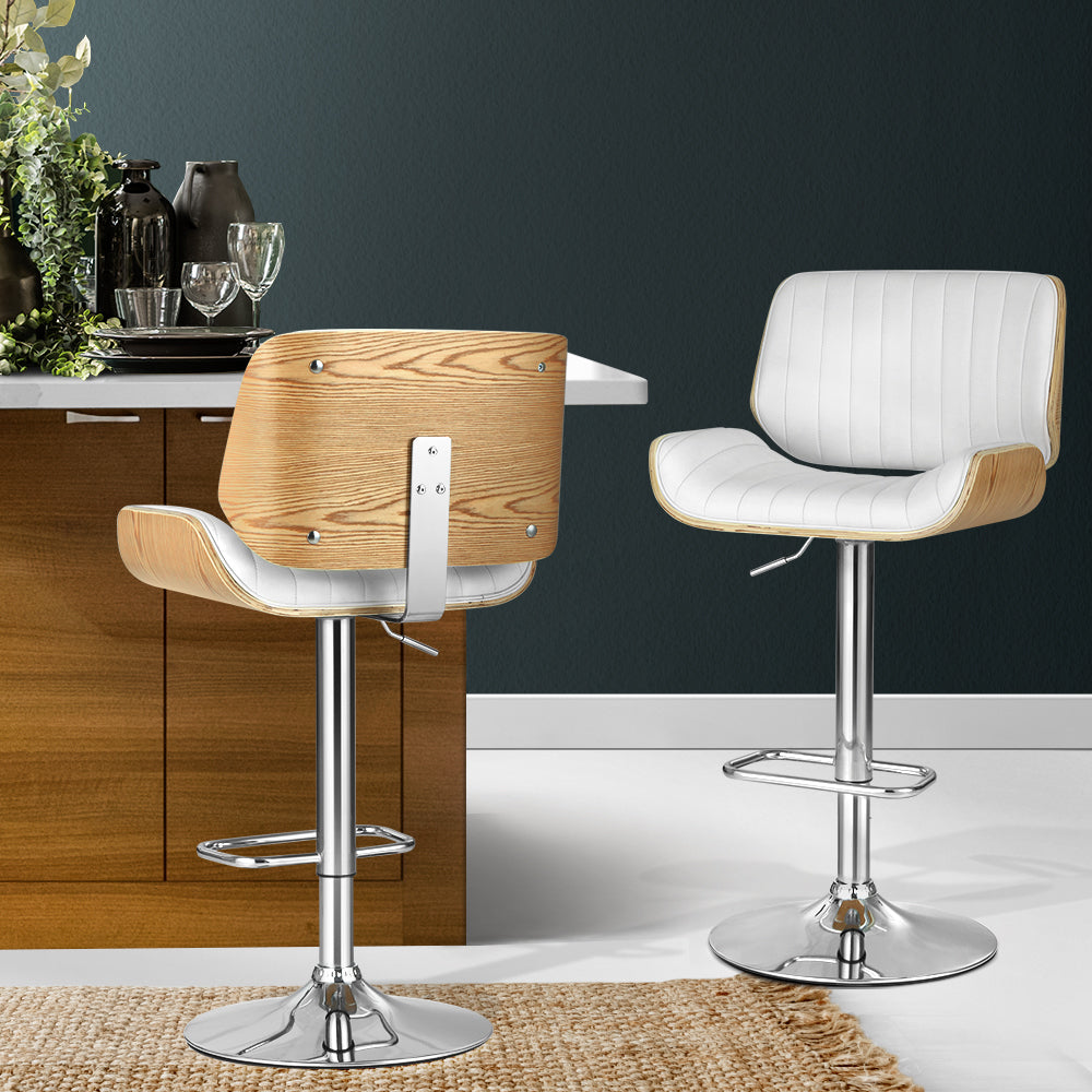 Galina PU Leather Gas-Lift Swivel Bar Stool Set of 2 – White