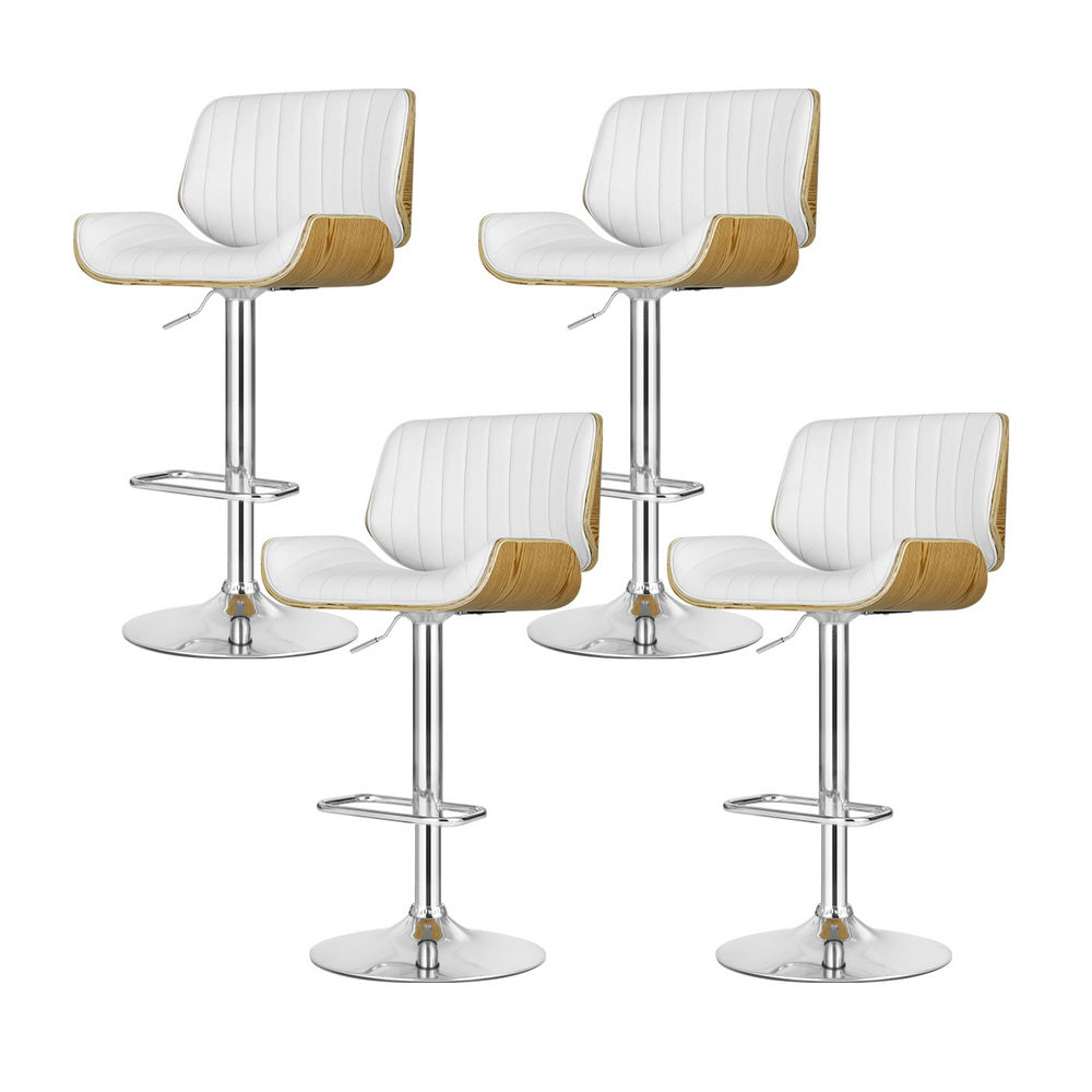 Galina PU Leather Gas-Lift Swivel Bar Stool Set of 4 – White