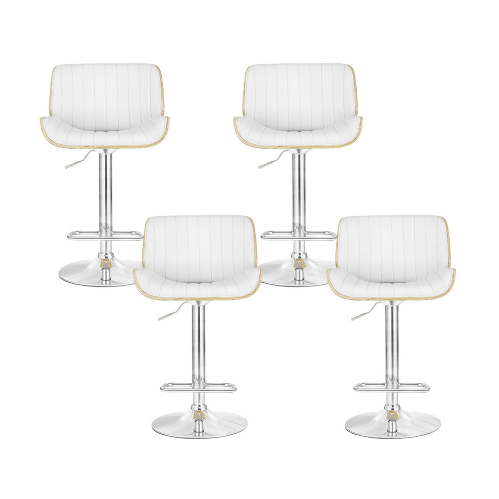 Galina PU Leather Gas-Lift Swivel Bar Stool Set of 4 – White