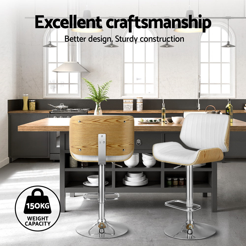 Galina PU Leather Gas-Lift Swivel Bar Stool Set of 4 – White