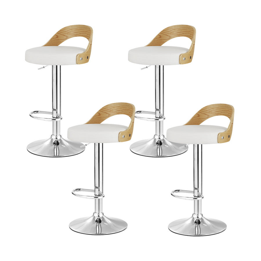 Publia PU Leather Gas-Lift Swivel Bar Stool Set of 4 – White