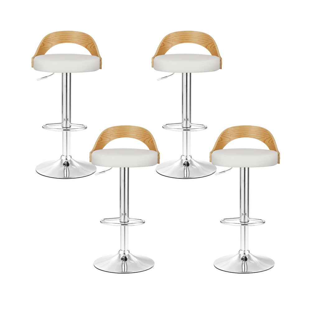 Publia PU Leather Gas-Lift Swivel Bar Stool Set of 4 – White