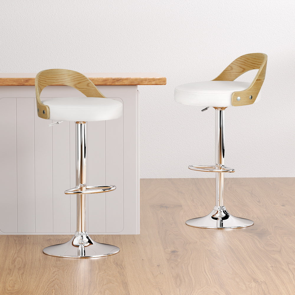 Publia PU Leather Gas-Lift Swivel Bar Stool Set of 4 – White
