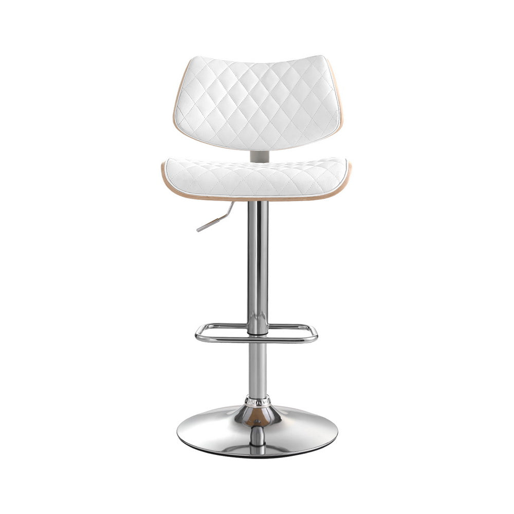 Tavian PU Leather & Bentwood Gas-Lift Swivel Bar Stool – White — image 3