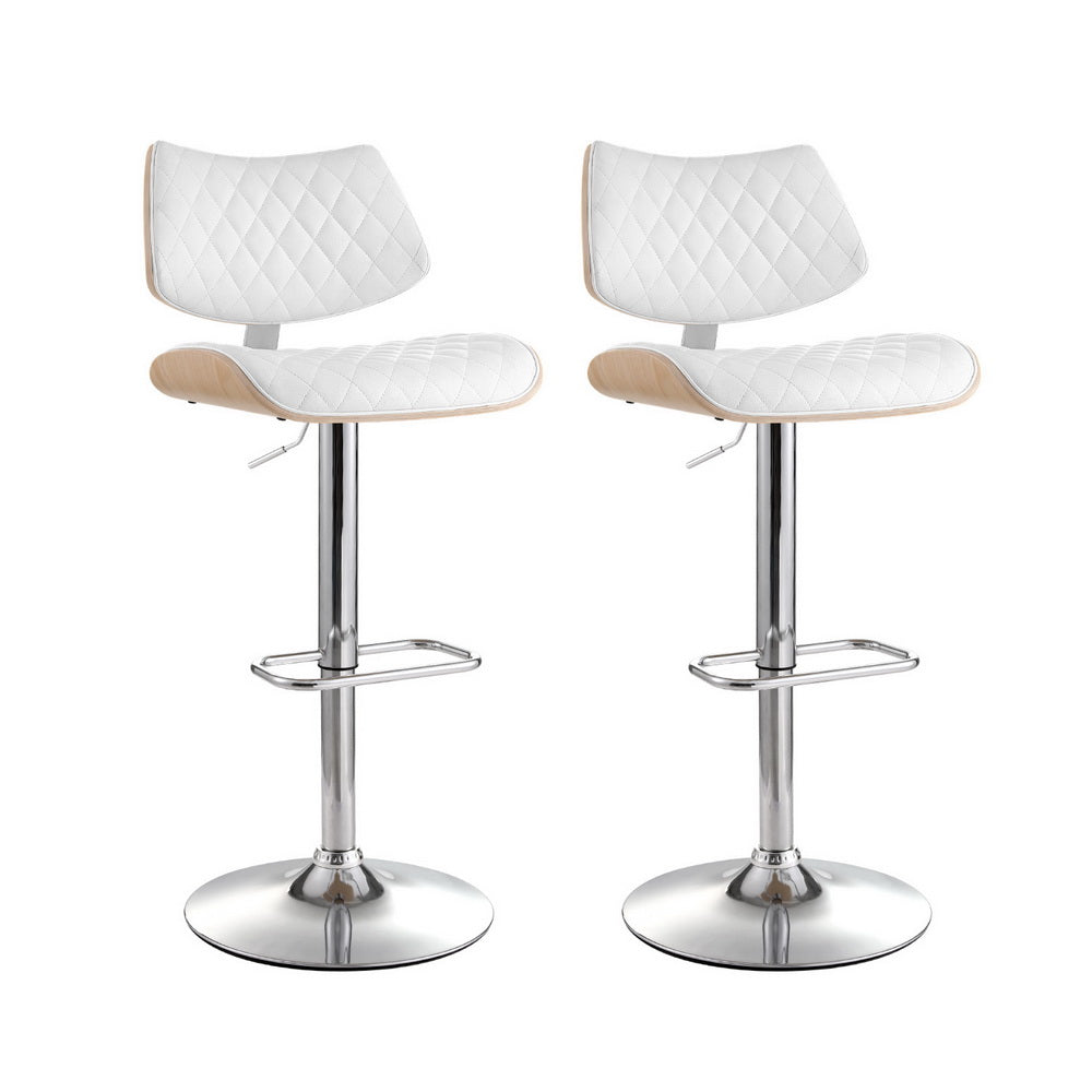 Tavian PU Leather & Bentwood Gas-Lift Swivel Bar Stool Set of 2 – White — image 1