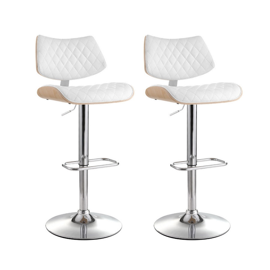 Tavian PU Leather & Bentwood Gas-Lift Swivel Bar Stool Set of 2 – White — image 1