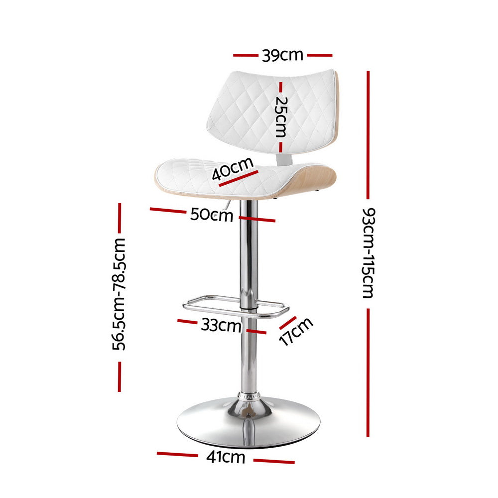 Tavian PU Leather & Bentwood Gas-Lift Swivel Bar Stool Set of 2 – White — image 2