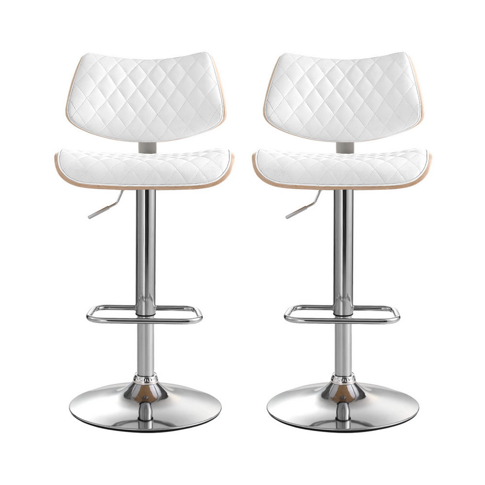 Tavian PU Leather & Bentwood Gas-Lift Swivel Bar Stool Set of 2 – White — image 3