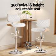Tavian PU Leather & Bentwood Gas-Lift Swivel Bar Stool Set of 2 – White — image 4