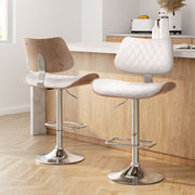 Tavian PU Leather & Bentwood Gas-Lift Swivel Bar Stool Set of 2 – White — image 7