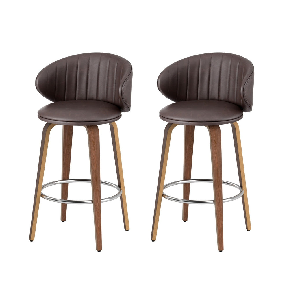 Elio PU Leather & Wood Counter Stool Set of 2 – Brown & Walnut — image 1