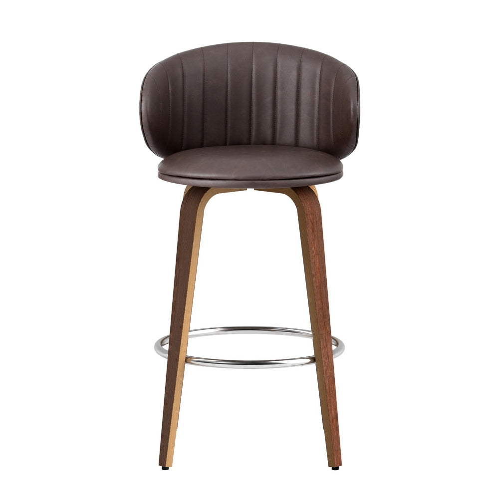 Elio PU Leather & Wood Counter Stool Set of 2 – Brown & Walnut — image 3