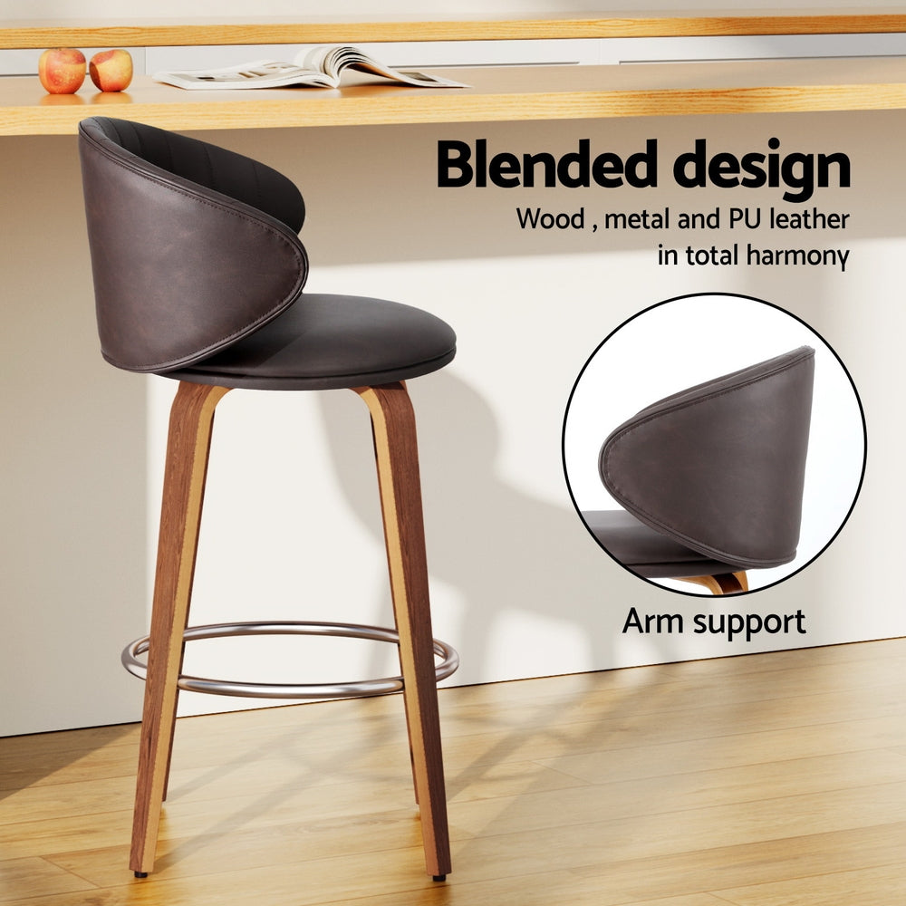 Elio PU Leather & Wood Counter Stool Set of 2 – Brown & Walnut — image 5