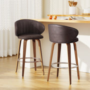 Elio PU Leather & Wood Counter Stool Set of 2 – Brown & Walnut — image 7