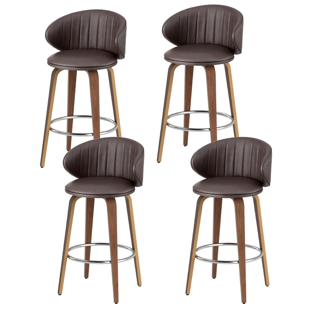 Elio PU Leather & Wood Counter Stool Set of 4 – Brown & Walnut — image 1