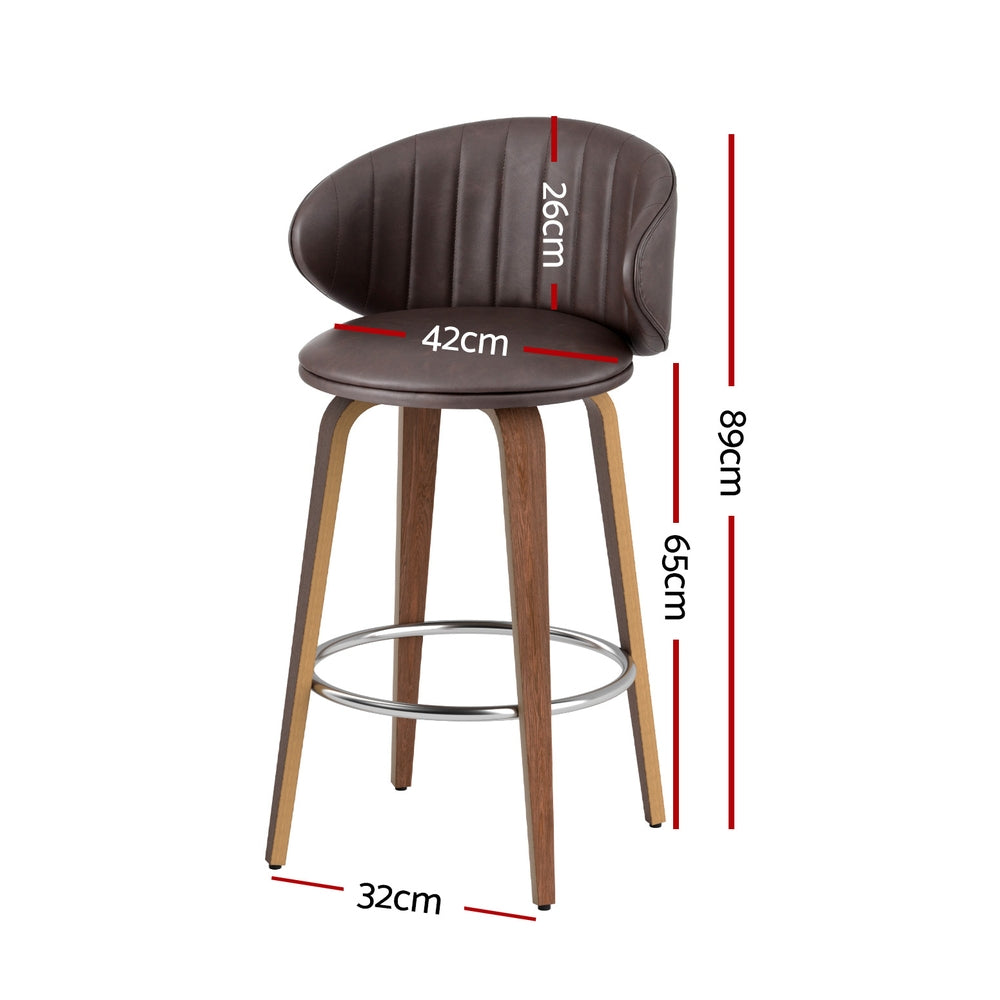 Elio PU Leather & Wood Counter Stool Set of 4 – Brown & Walnut — image 2