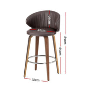 Elio PU Leather & Wood Counter Stool Set of 4 – Brown & Walnut — image 2