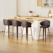 Elio PU Leather & Wood Counter Stool Set of 4 – Brown & Walnut — image 7
