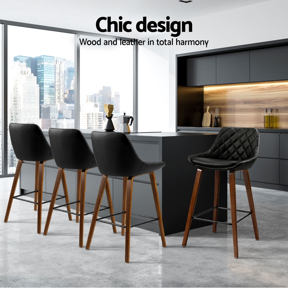 Damon PU Leather Bar Stool Set of 4 – Black