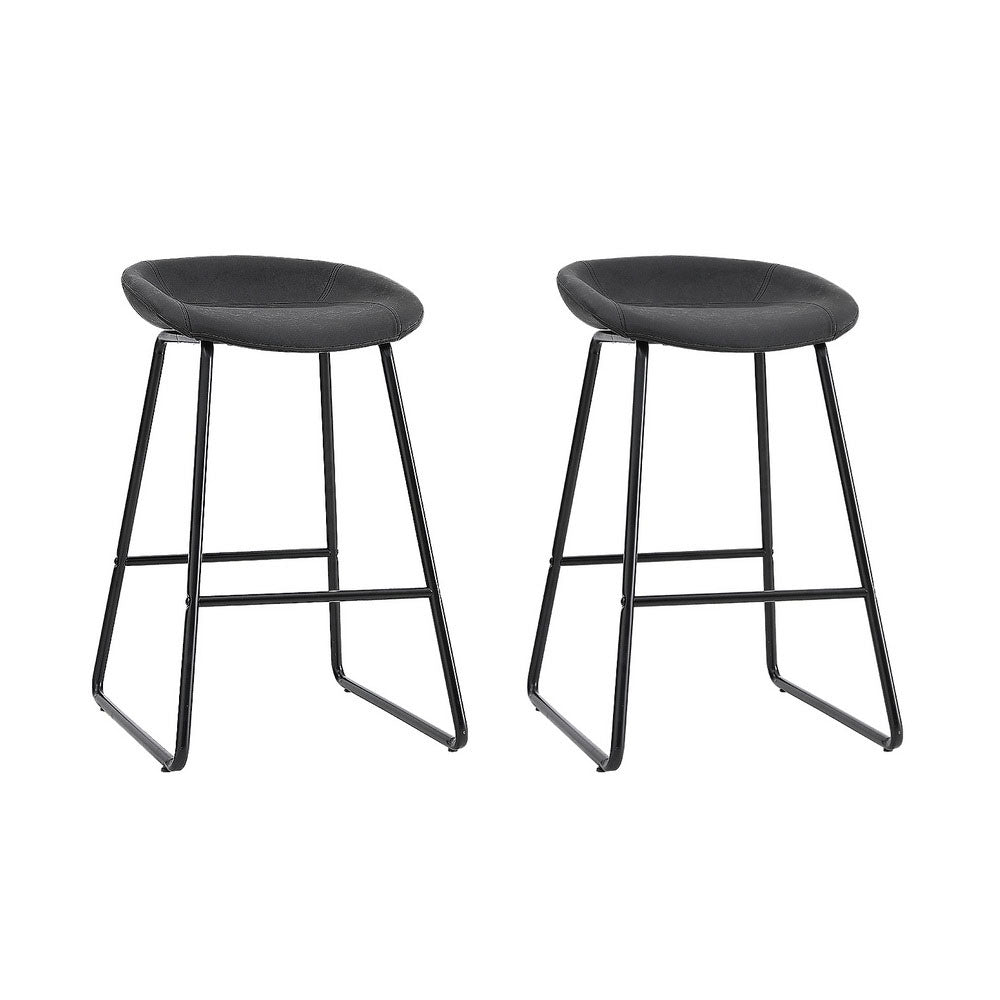 Ludovic PU Leather Counter Stool Set of 2 – Black