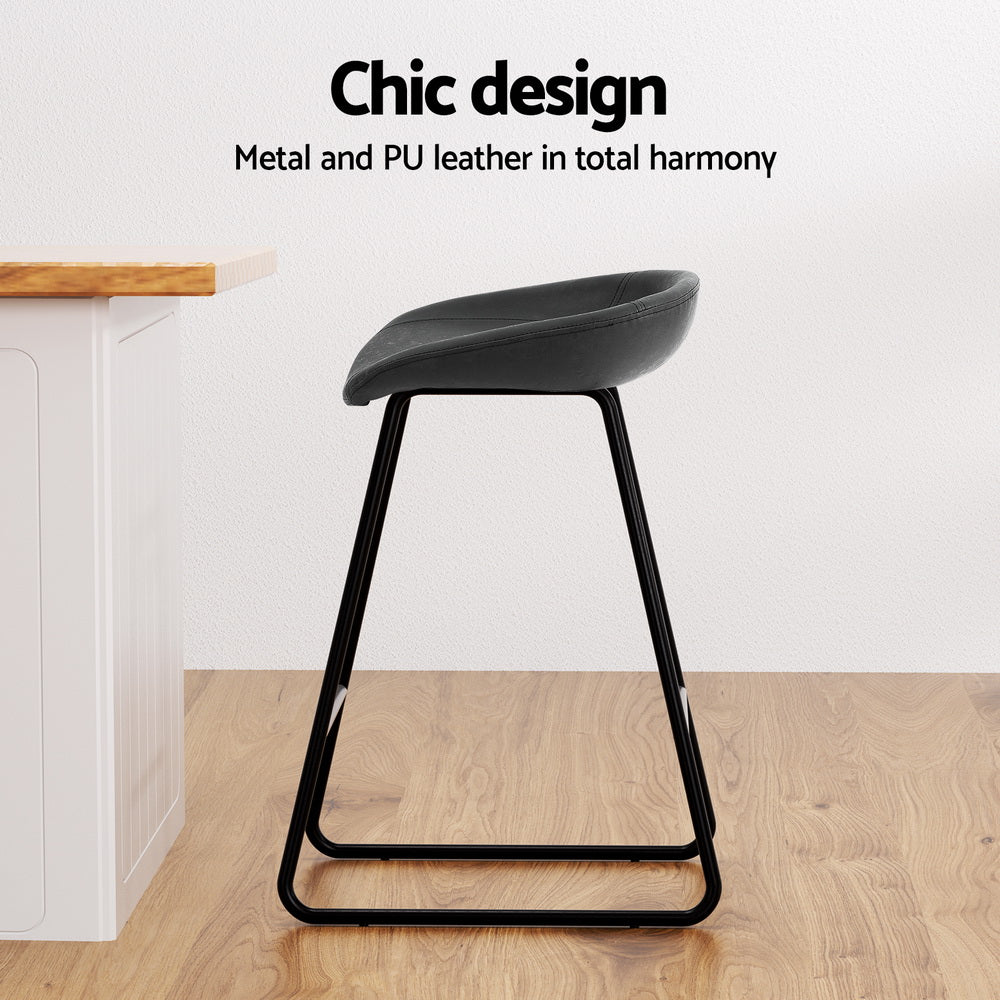 Ludovic PU Leather Counter Stool Set of 2 – Black