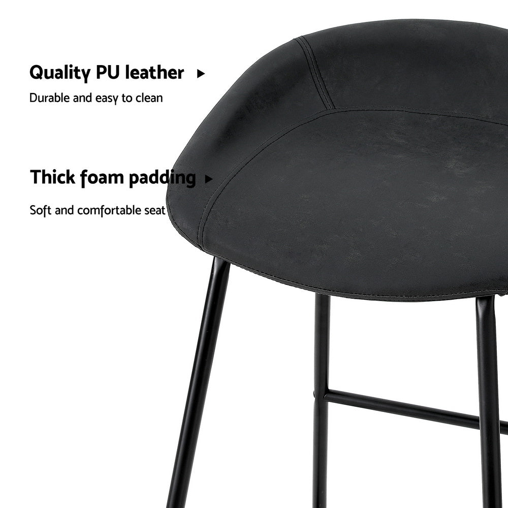 Ludovic PU Leather Counter Stool Set of 2 – Black