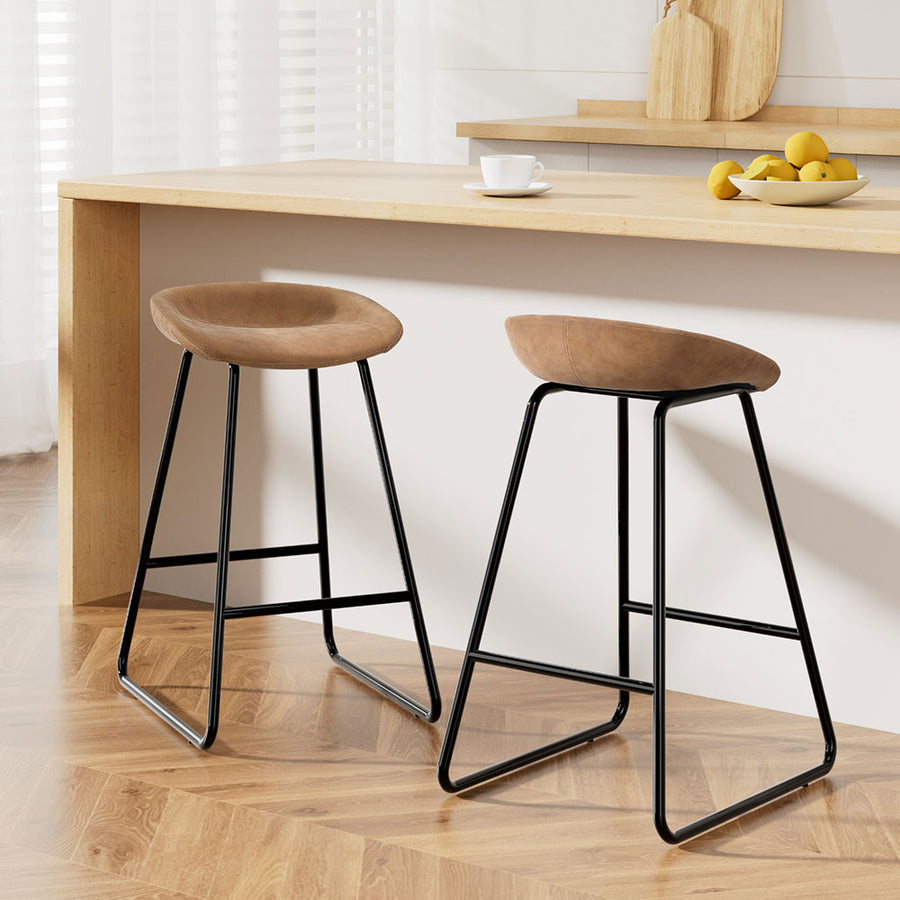 Ludovic PU Leather Counter Stool Set of 2 – Brown — image 1