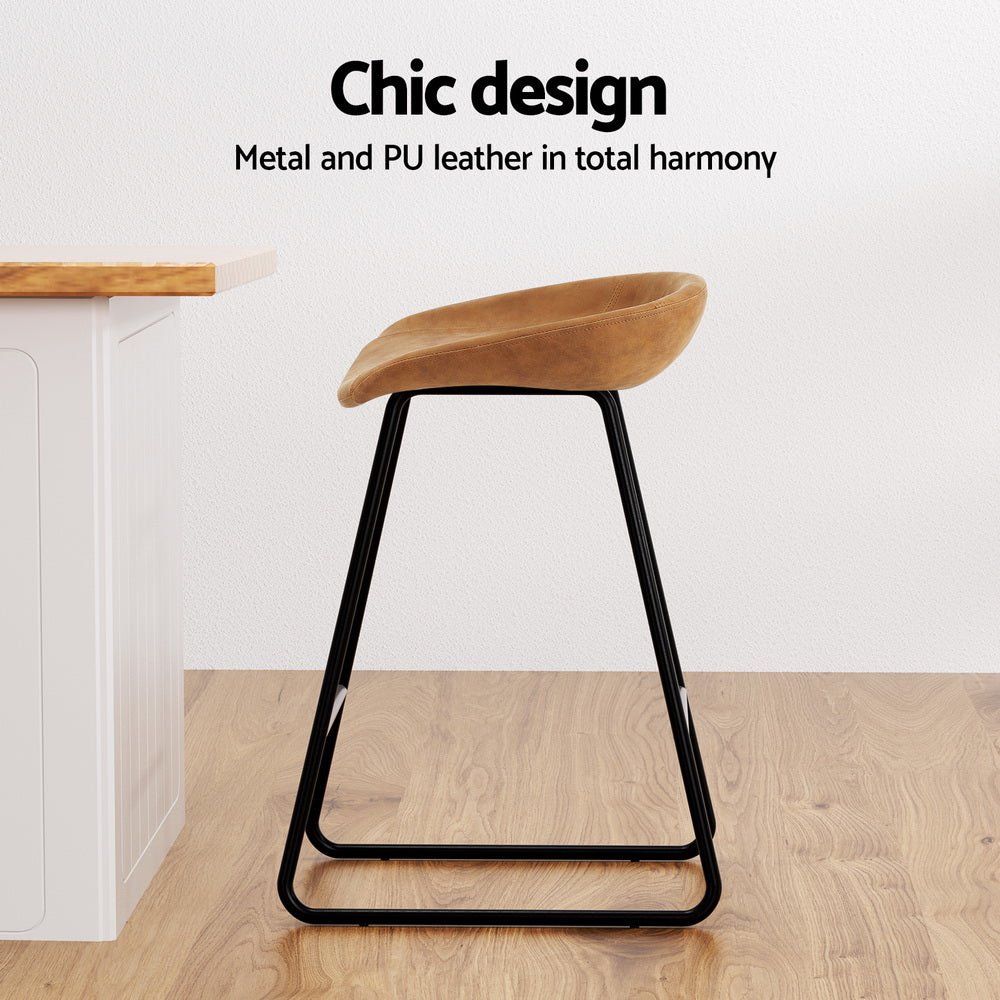 Ludovic PU Leather Counter Stool Set of 2 – Brown — image 4