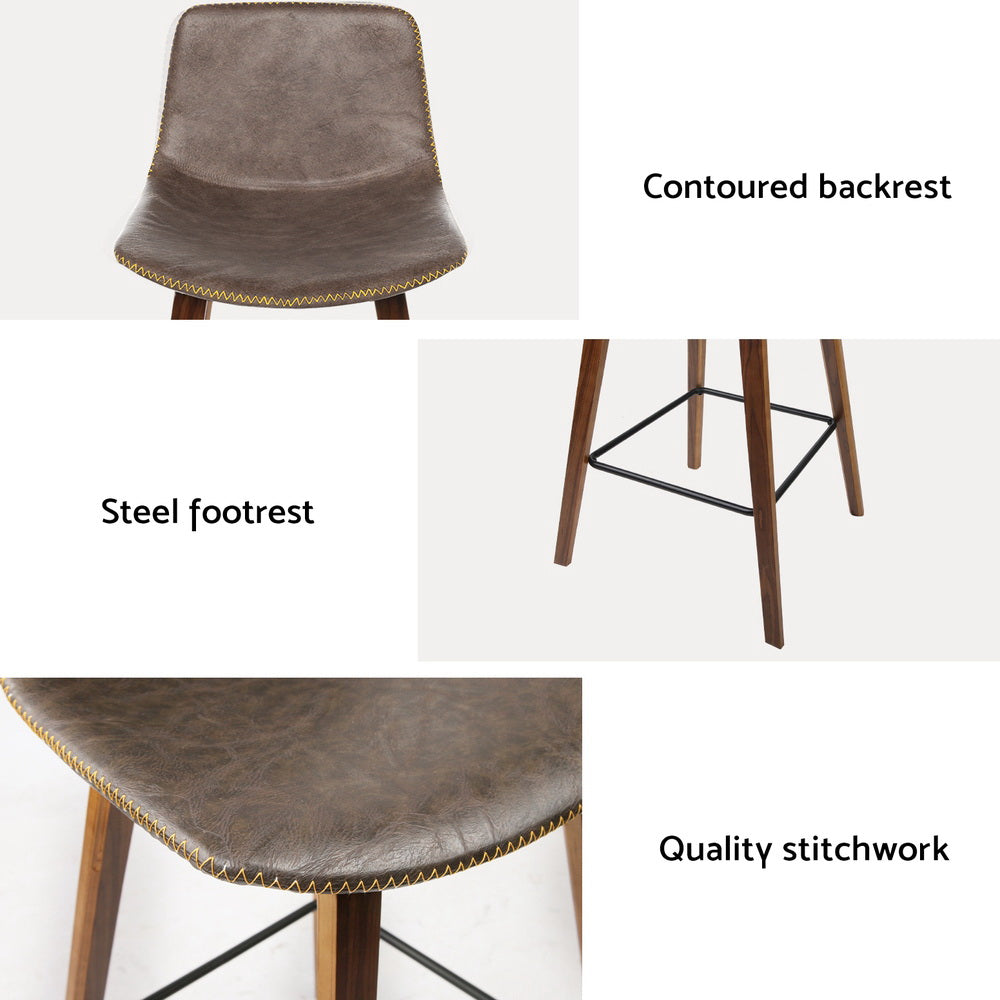 Lennox PU Leather Bar Stool Set of 4 – Walnut