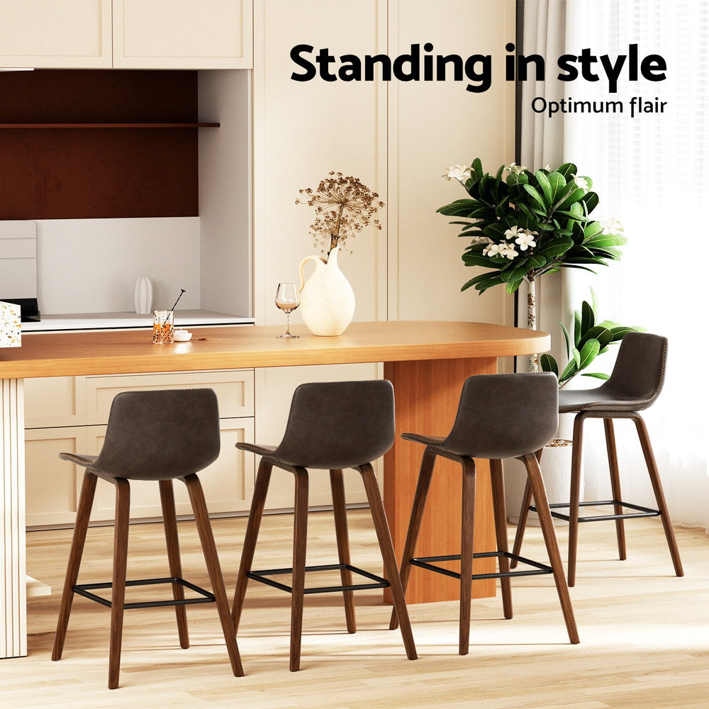 Lennox PU Leather Bar Stool Set of 4 – Walnut
