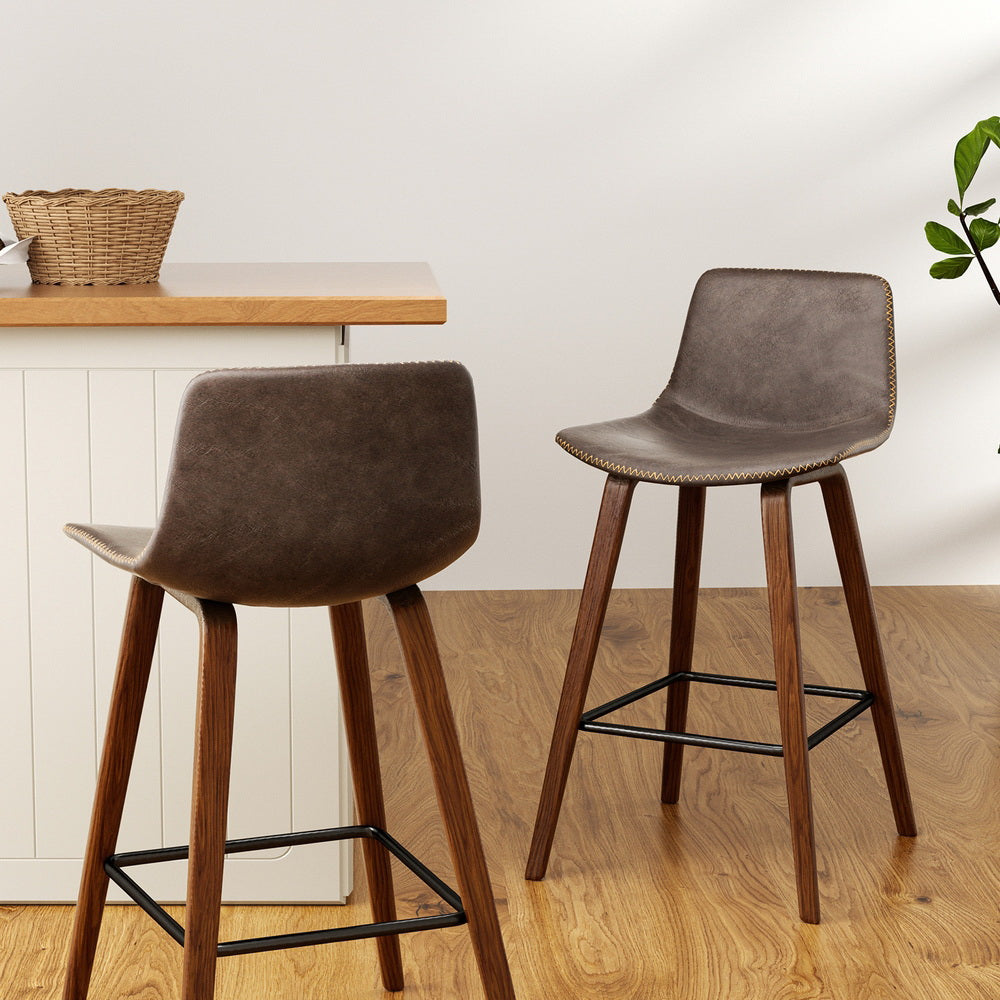 Lennox PU Leather Bar Stool Set of 4 – Walnut