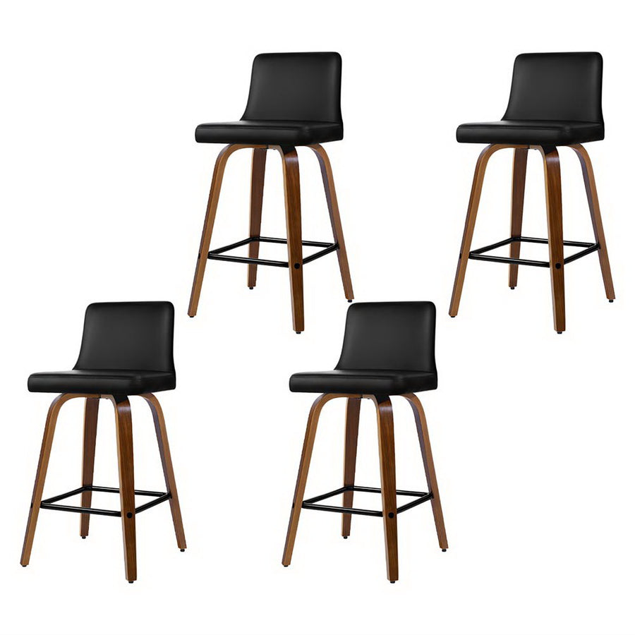 Felipe PU Leather Swivel Bar Stool Set of 4 – Black