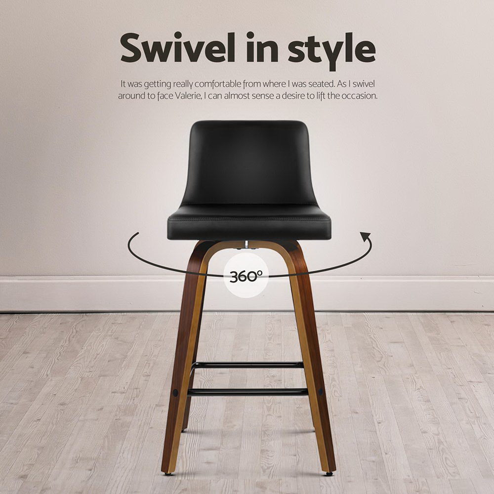 Felipe PU Leather Swivel Bar Stool Set of 4 – Black