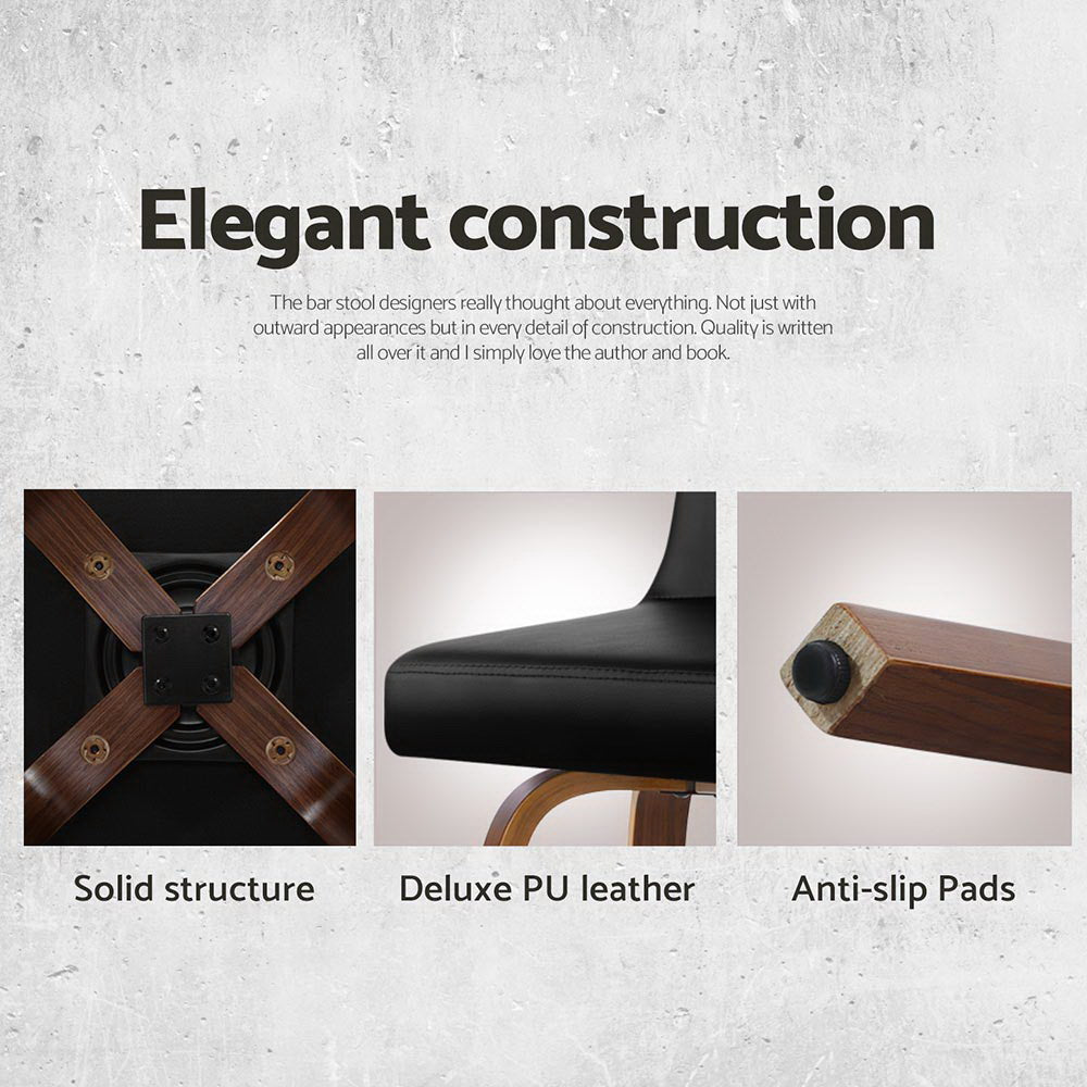 Felipe PU Leather Swivel Bar Stool Set of 4 – Black