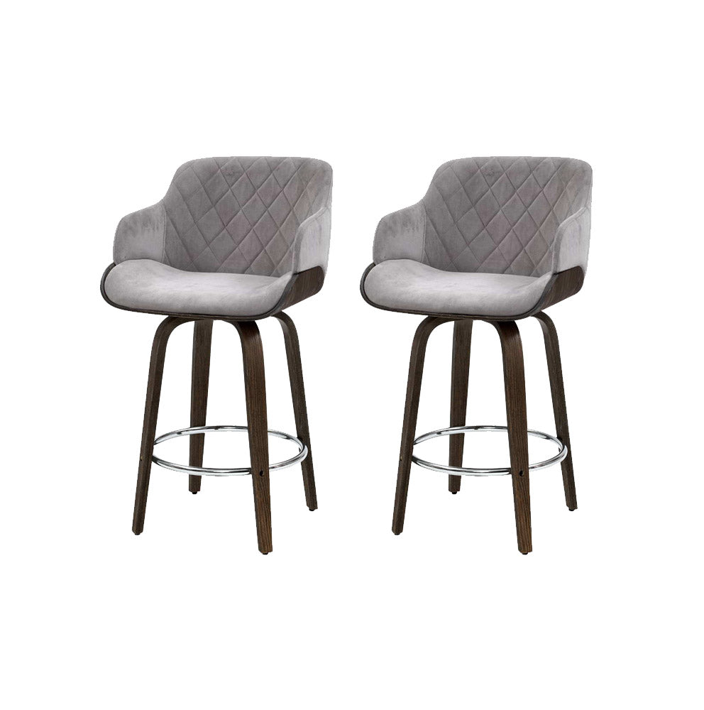 Rivka Velvet Swivel Bar Stool Set of 2 – Grey