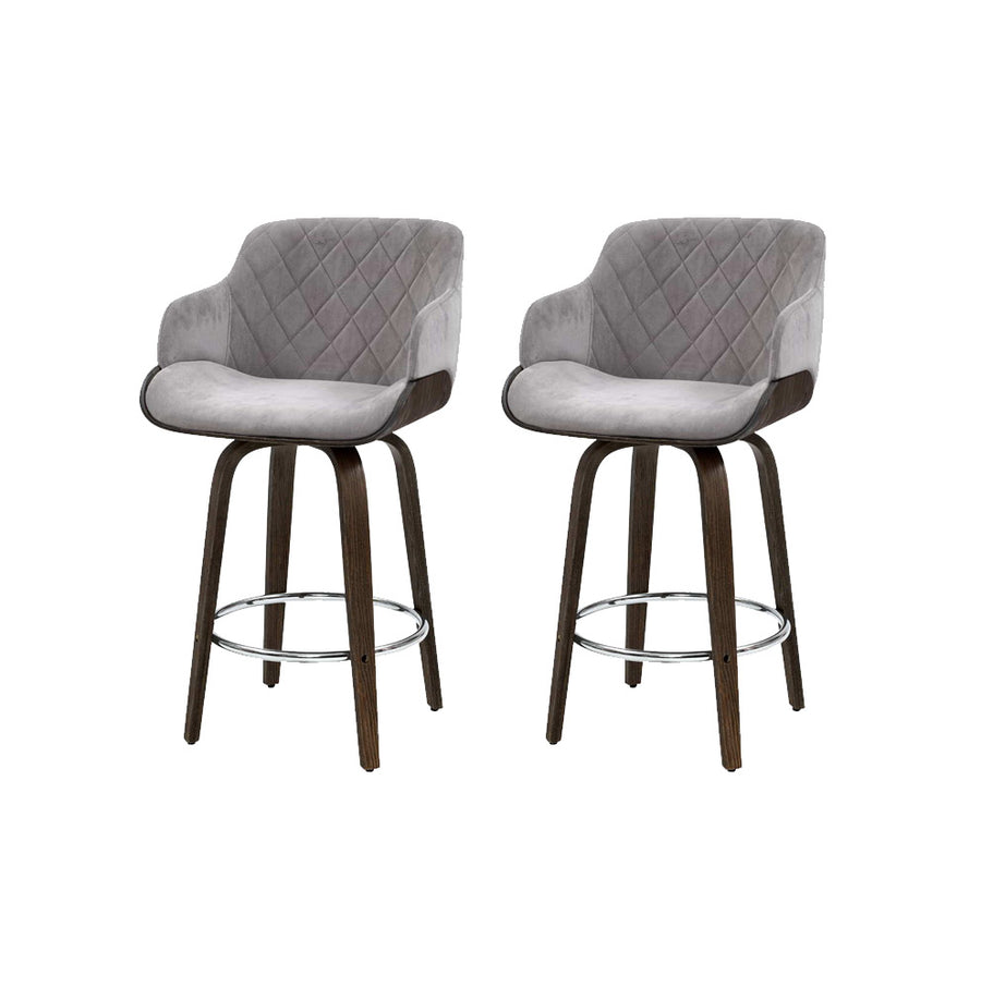 Rivka Velvet Swivel Bar Stool Set of 2 – Grey