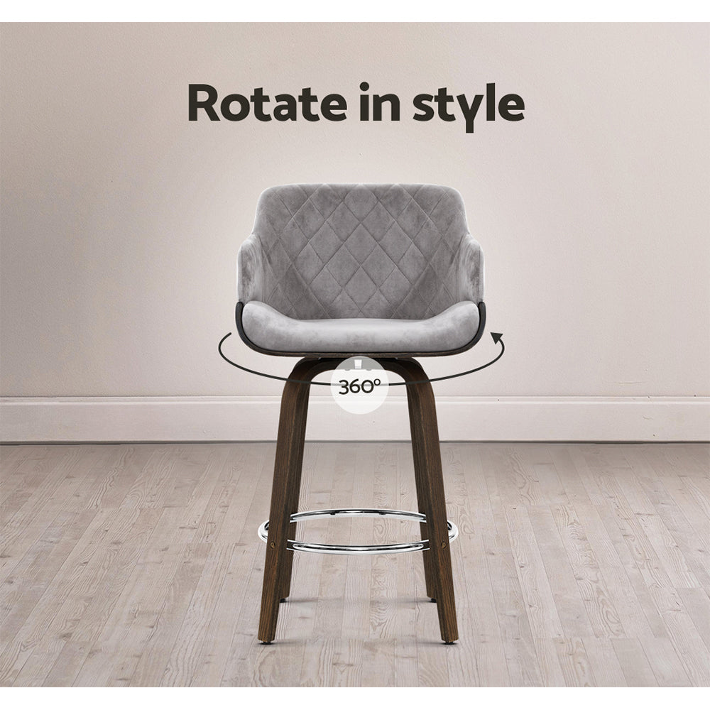 Rivka Velvet Swivel Bar Stool Set of 2 – Grey