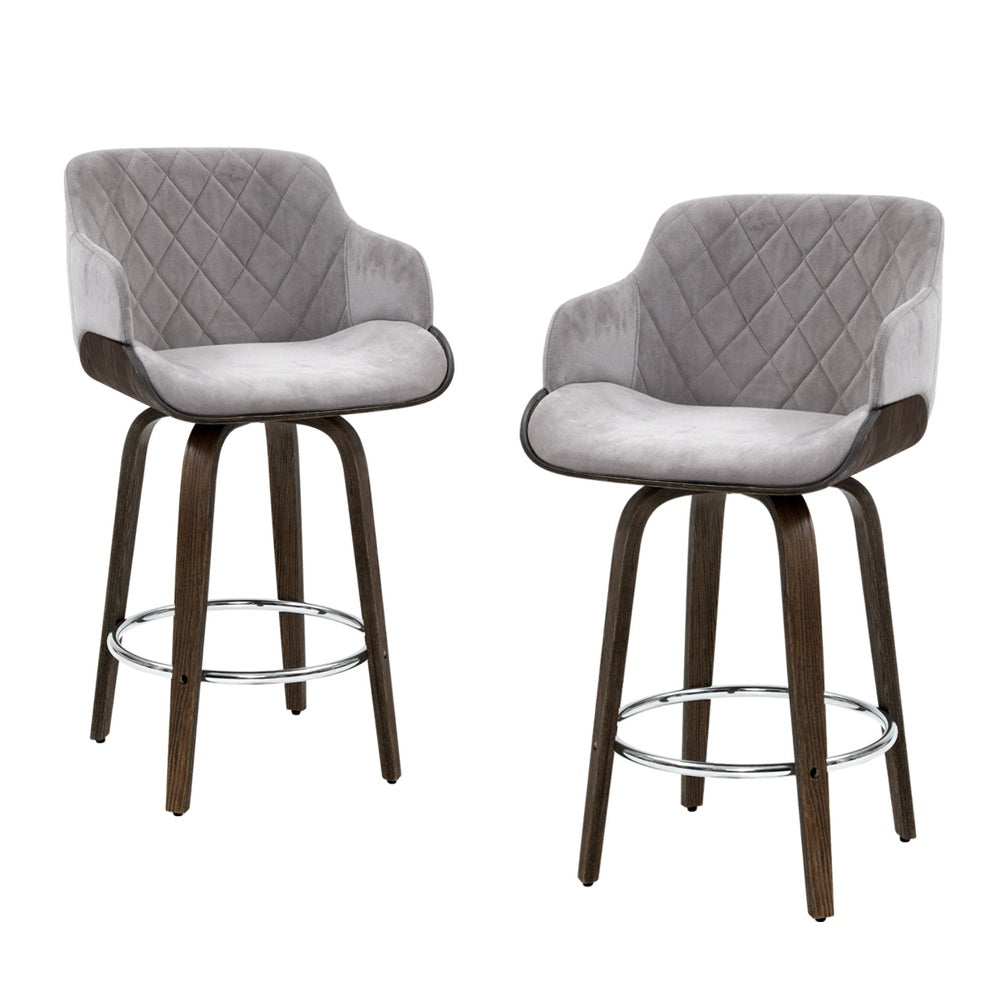 Rivka Velvet Swivel Bar Stool Set of 4 – Grey