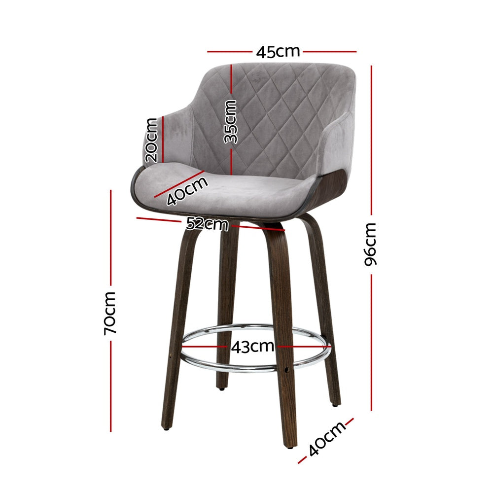 Rivka Velvet Swivel Bar Stool Set of 4 – Grey