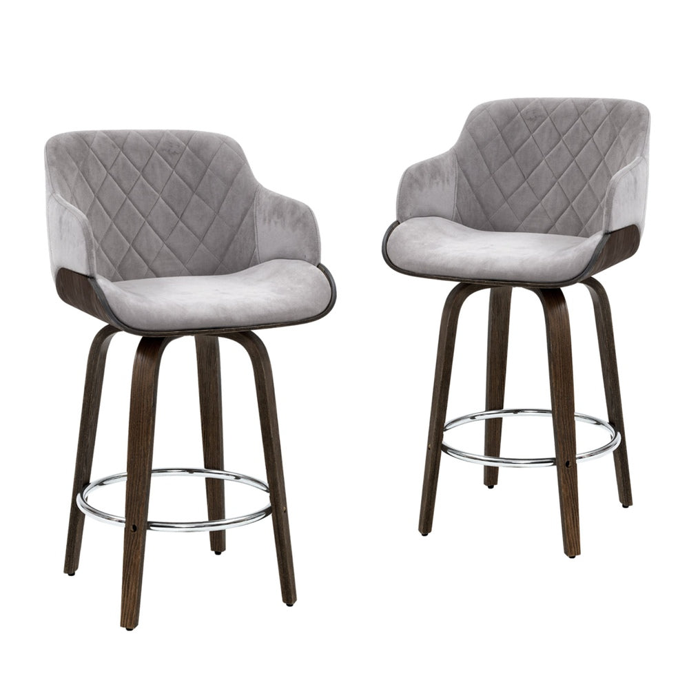Rivka Velvet Swivel Bar Stool Set of 4 – Grey