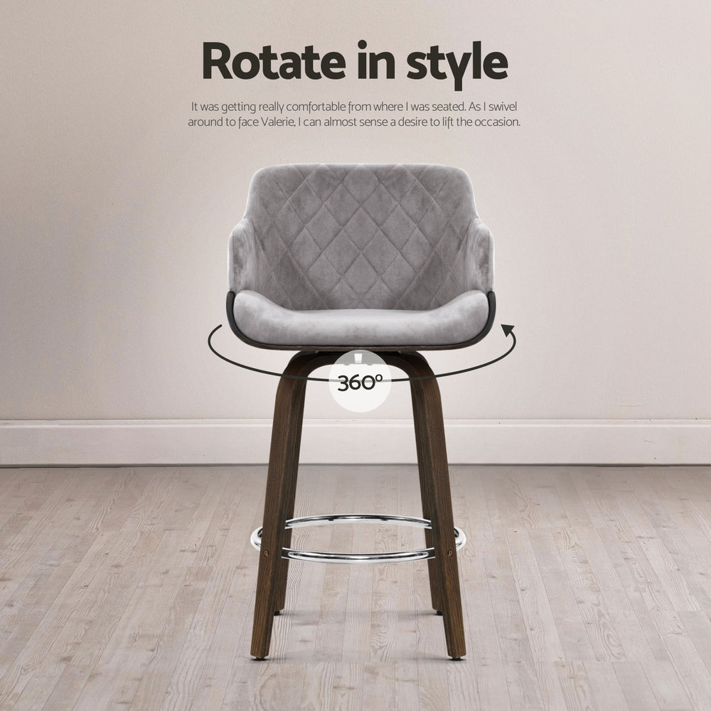 Rivka Velvet Swivel Bar Stool Set of 4 – Grey