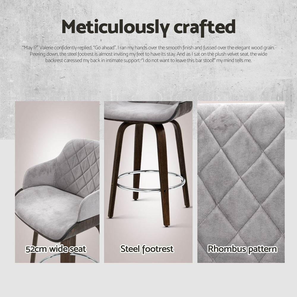 Rivka Velvet Swivel Bar Stool Set of 4 – Grey