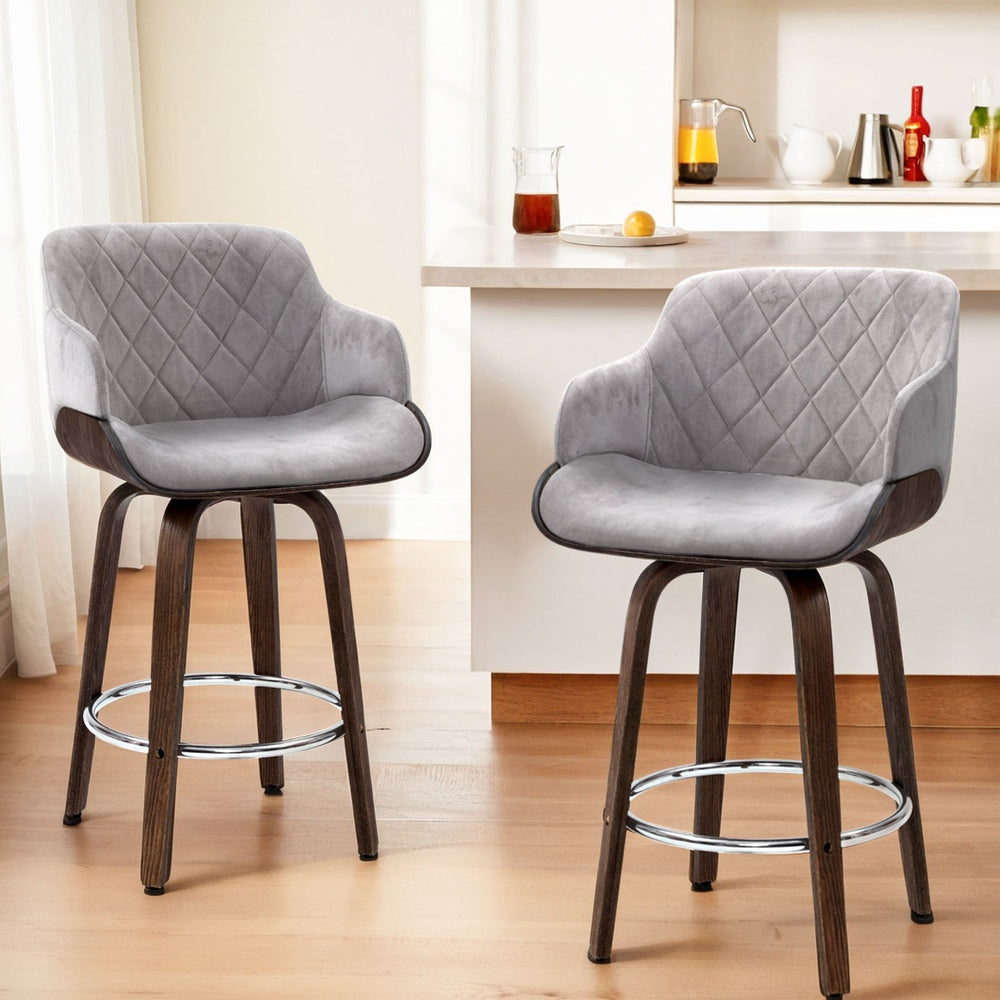 Rivka Velvet Swivel Bar Stool Set of 4 – Grey