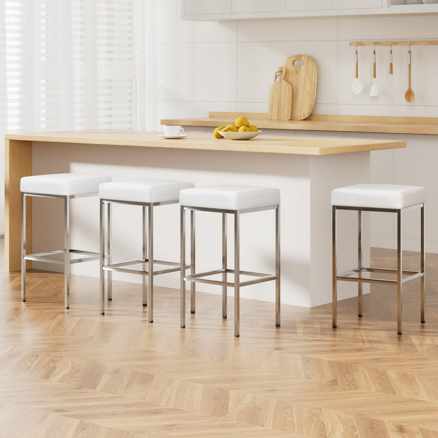 Arlo PU Leather Backless Bar Stool Set of 4 – White — image 1