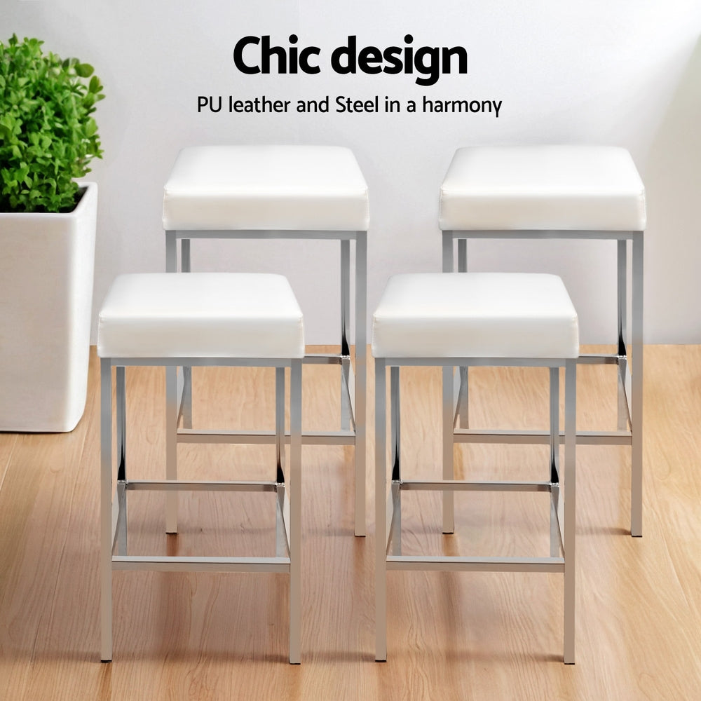 Arlo PU Leather Backless Bar Stool Set of 4 – White — image 4