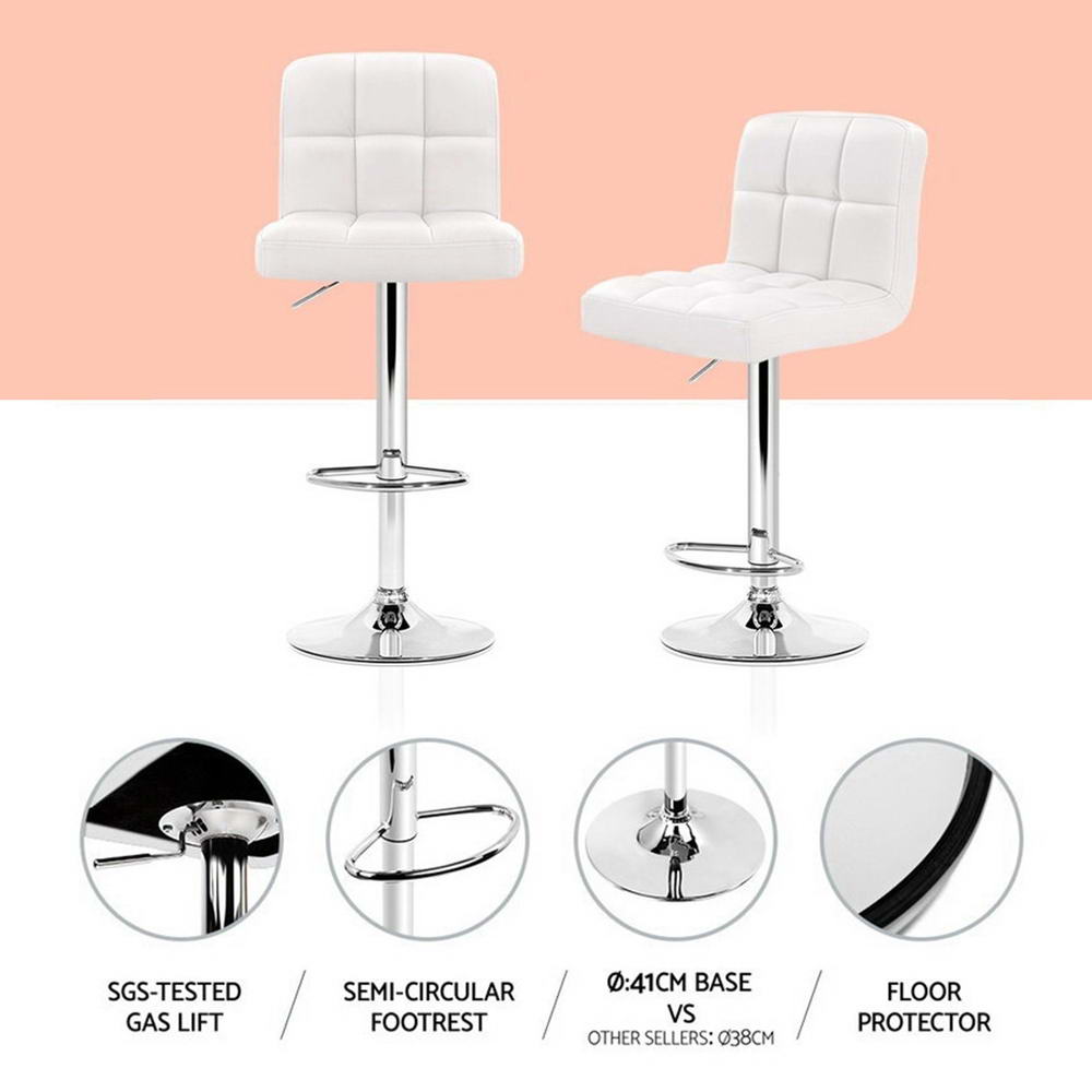 Noel PU Leather Gas-Lift Swivel Kitchen Bar Stool Set of 4 – White — image 4