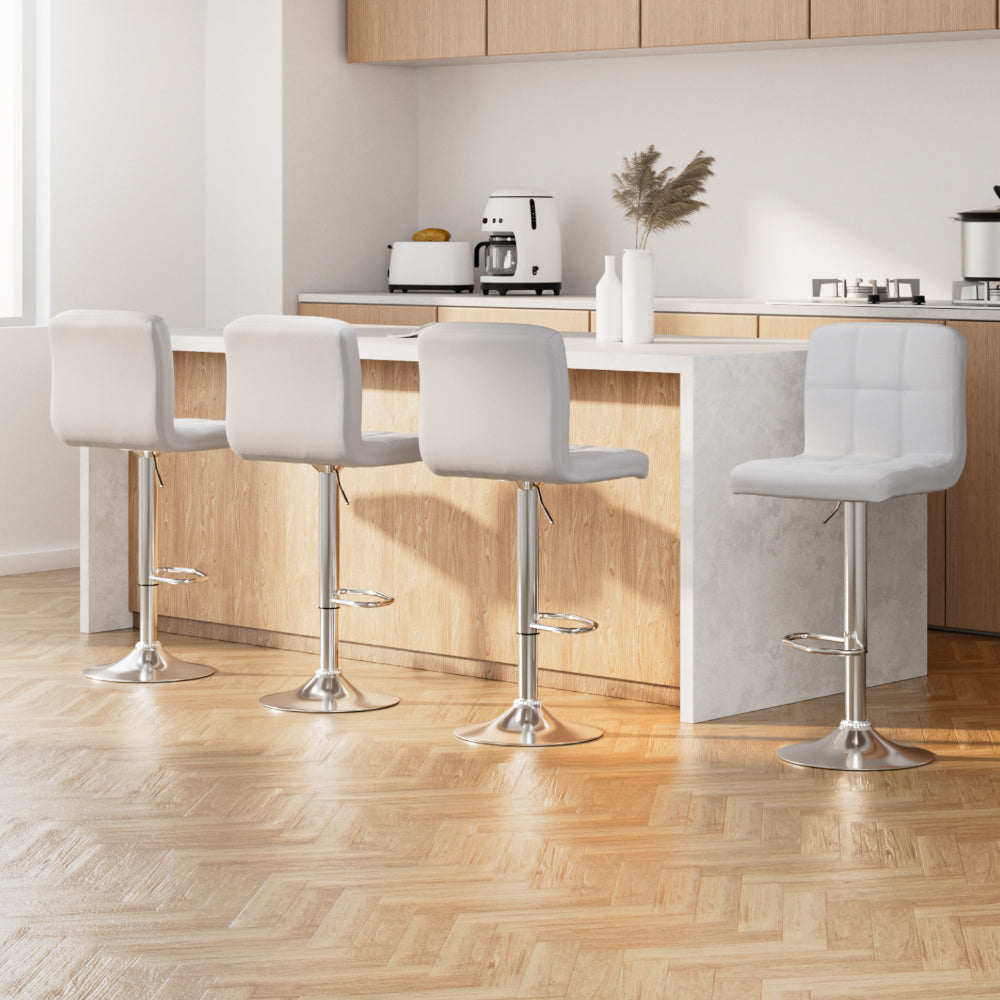 Noel PU Leather Gas-Lift Swivel Kitchen Bar Stool Set of 4 – White — image 7
